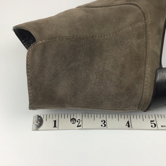 Stuart Weitzman Mcclean Suede Taupe Heeled Ankle Boot with Crescent Heel - Picture 12 of 16